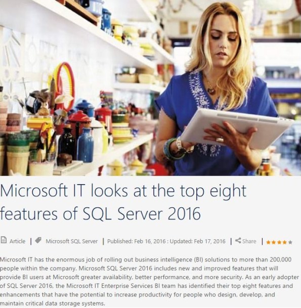 Microsoft IT Showcase - SQL Server 2016 Top-8 features